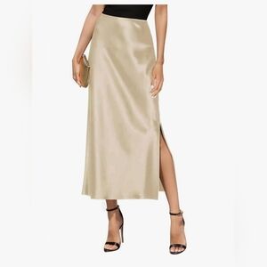 Satin High Waisted Side Split Maxi Skirt #984